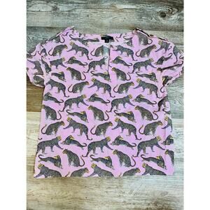 J Crew Open V-Neck Top Ratti Cheetah Print Pink Size XS